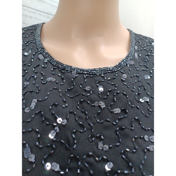 Erena Tank Top Cami Black Sequined Beaded Embellished Sleeveless Sz M - Picture 2 of 9